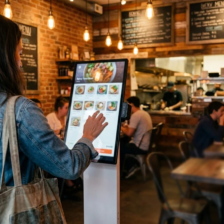 ChikoPOS illustration of a guest using a self-service ordering kiosk